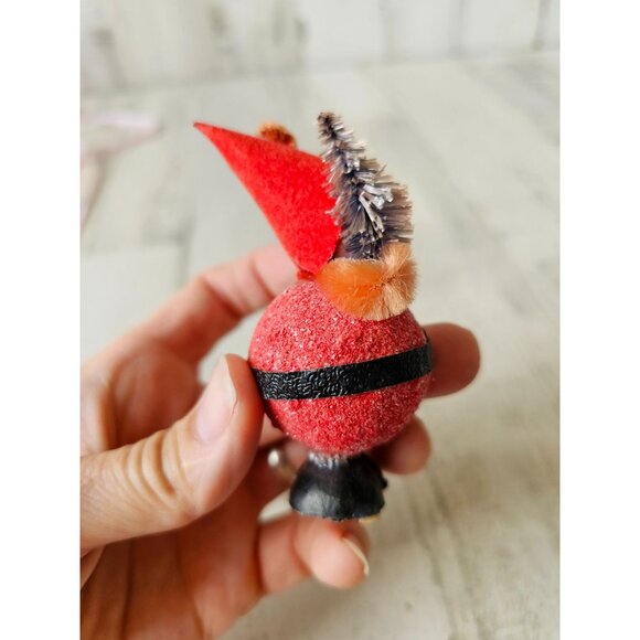 Antique glitter germany Santa flocked hat tinsel tree Xmas decor - Picture 4 of 8